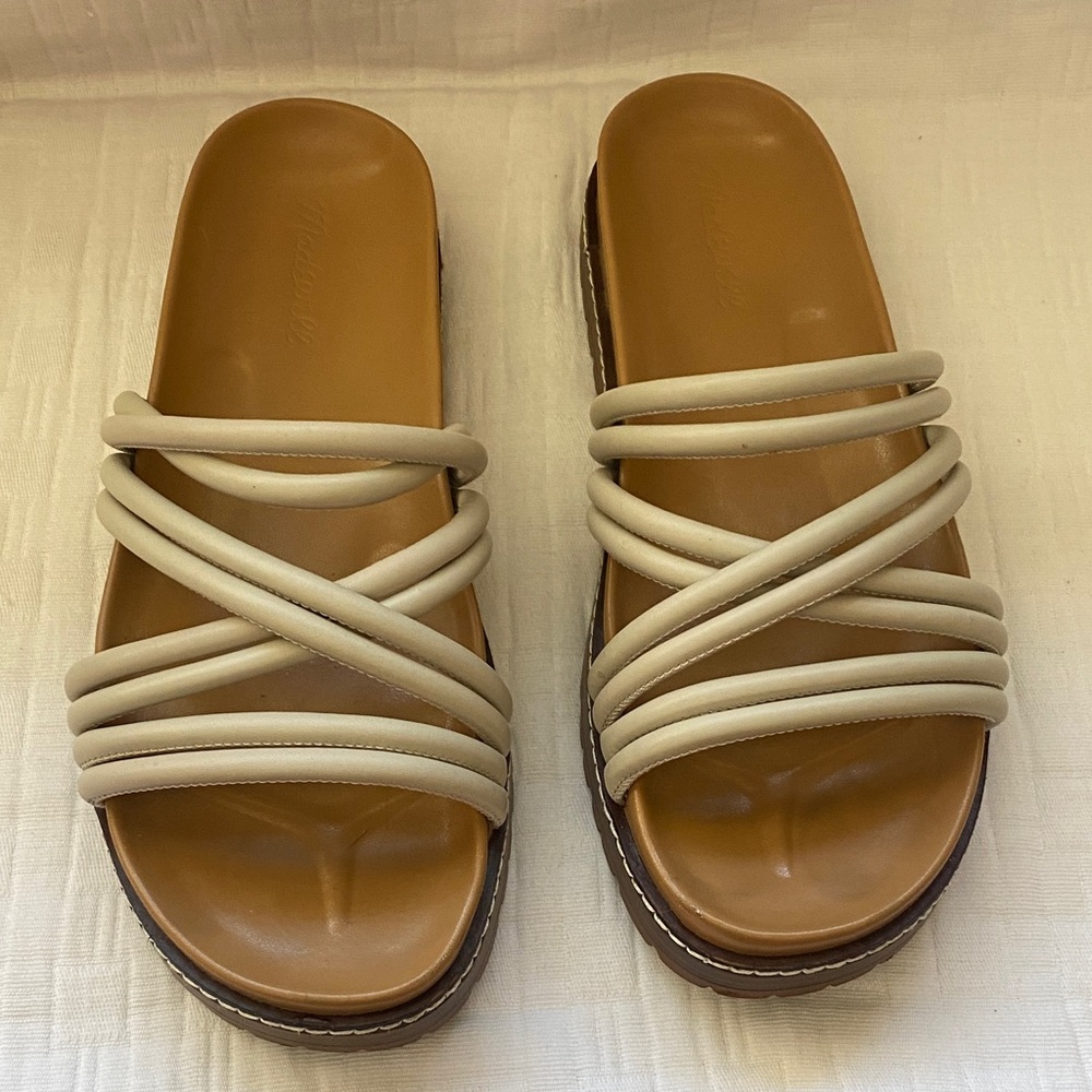 MADEWELL Beige Multi-Strap Slide Sandals